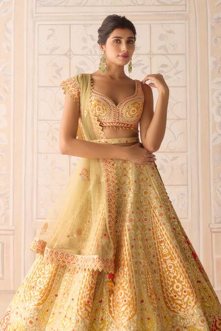 Shop Shyam Narayan Prasad Yellow Silk, Organza Sequins, Beads, Embroidery Acacia Applique Lehenga Set Online at Aza Fashions Shop_Shyam Narayan Prasad_Yellow Silk, Organza Sequins, Beads, Embroidery Acacia Applique Lehenga Set _Online_at_Aza_Fashions