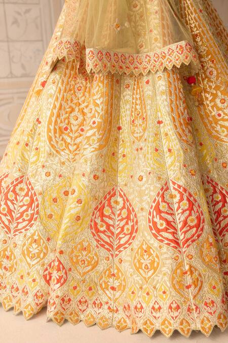 Shyam Narayan Prasad Yellow Silk, Organza Sequins, Beads, Embroidery Acacia Applique Lehenga Set at Aza Fashions Shyam Narayan Prasad_Yellow Silk, Organza Sequins, Beads, Embroidery Acacia Applique Lehenga Set _at_Aza_Fashions