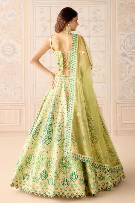 Shop Shyam Narayan Prasad Green Silk, Organza Gota Patti, Embroidery, Butterfly Applique Lehenga Set at Aza Fashions Shop_Shyam Narayan Prasad_Green Silk, Organza Gota Patti, Embroidery, Butterfly Applique Lehenga Set _at_Aza_Fashions