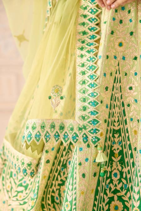 Shop Shyam Narayan Prasad Green Silk, Organza Gota Patti, Embroidery, Butterfly Applique Lehenga Set Shop_Shyam Narayan Prasad_Green Silk, Organza Gota Patti, Embroidery, Butterfly Applique Lehenga Set