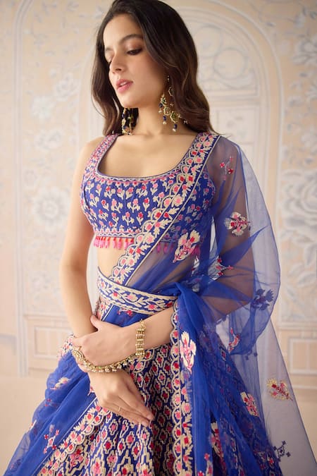 Buy Shyam Narayan Prasad Mauve Silk, Net Gota Patti, Embroidery Square Neck Mazarine Blue Lehenga Set Online at Aza Fashions Buy_Shyam Narayan Prasad_Mauve Silk, Net Gota Patti, Embroidery Square Neck Mazarine Blue Lehenga Set _Online_at_Aza_Fashions