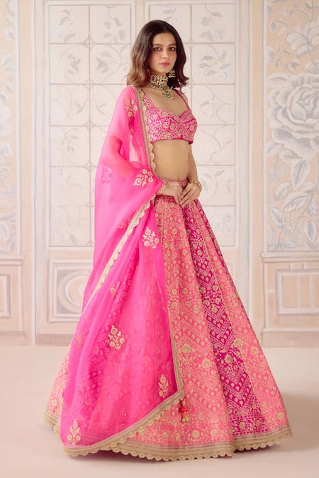 Shyam Narayan Prasad Coral Silk, Organza Zari, Tassels Sweetheart Neck Pink Embroidered Lehenga Set Online at Aza Fashions Shyam Narayan Prasad_Coral Silk, Organza Zari, Tassels Sweetheart Neck Pink Embroidered Lehenga Set _Online_at_Aza_Fashions