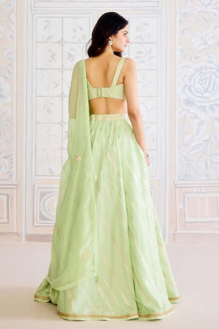 Shop Shyam Narayan Prasad Green Brocade, Organza Gota Patti Sweetheart Butterfly Embroidered Lehenga Set at Aza Fashions Shop_Shyam Narayan Prasad_Green Brocade, Organza Gota Patti Sweetheart Butterfly Embroidered Lehenga Set _at_Aza_Fashions