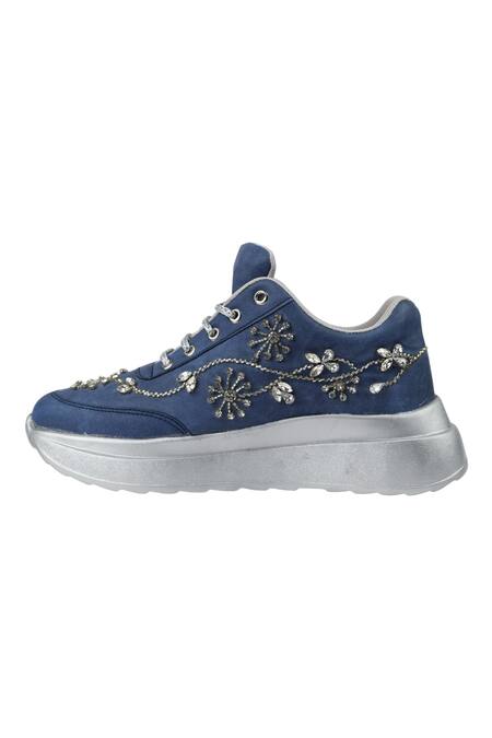 Sole Mates by Palak_Blue Designer Denim Sneakers  _at_Aza_Fashions