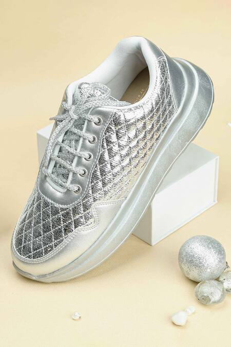 Buy_Sole Mates by Palak_Silver Moonlit Sneakers _Online_at_Aza_Fashions