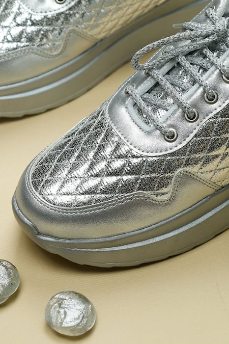 Shop_Sole Mates by Palak_Silver Moonlit Sneakers _Online_at_Aza_Fashions