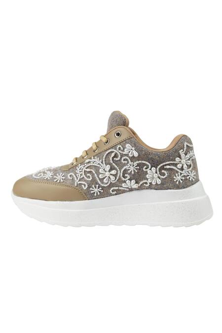 Sole Mates by Palak_Beige Pearly Embroidered Sneakers _Online_at_Aza_Fashions
