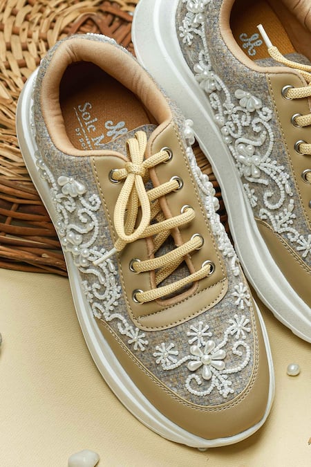 Sole Mates by Palak Pearly Embroidered Sneakers 