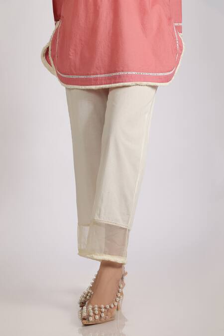 Grass & Sunshine Coral Cotton Embroidery Mandarin Collar Modern Kurta Set Online at Aza Fashions Grass & Sunshine_Coral Cotton Embroidery Mandarin Collar Modern Kurta Set _Online_at_Aza_Fashions