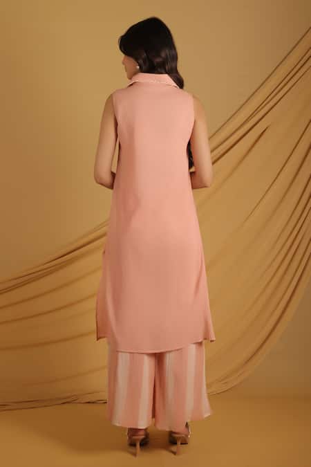 Grass & Sunshine Peach Sleeveless Summer Kurta Set 