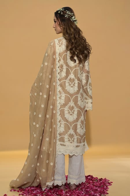 Rachit Khanna Beige Gold Straight Kurta & Pant Set 