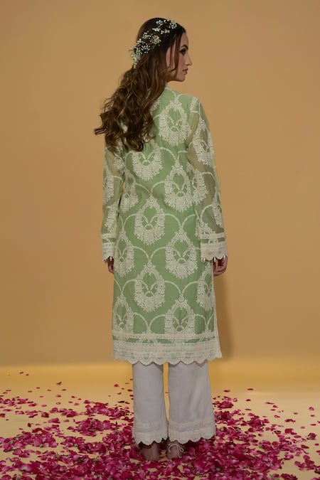Rachit Khanna Sage Green Embroidered Kurta Set 