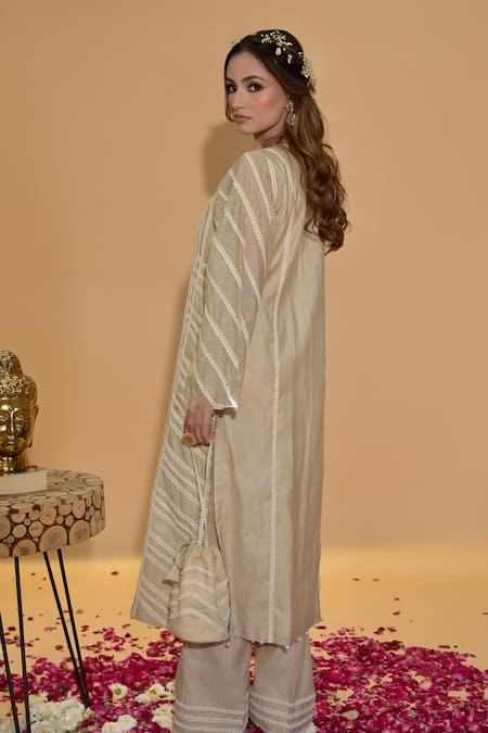 Rachit Khanna Khakhi Lace Work Kurta Set 