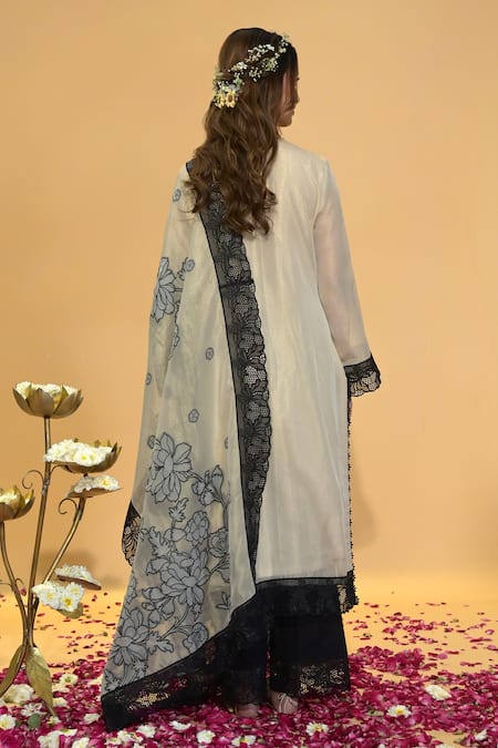 Rachit Khanna Beige Gold Organza Kurta Set 