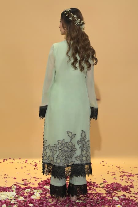 Rachit Khanna Mist Green Organza Kurta Set 