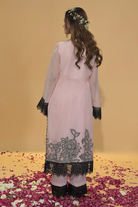 Rachit Khanna Blush Pink Organza Kurta Set 