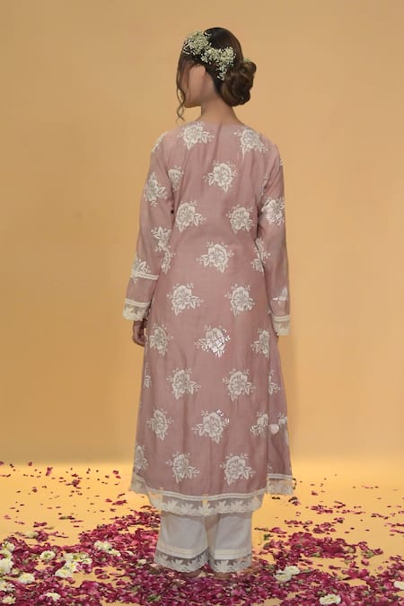 Rachit Khanna Dark Rose Gold Aline Embroidered Kurta Set 