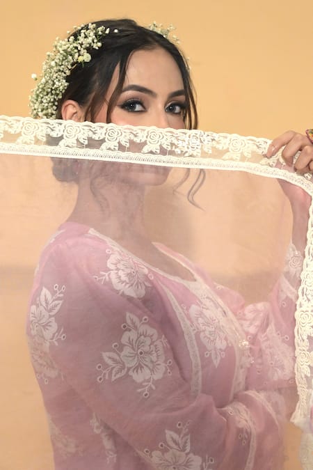 Buy_Rachit Khanna_Blush Chanderi Cotton, Cotton, Organza Embroidery, Lace Pink A Line Kurta Set _Online_at_Aza_Fashions