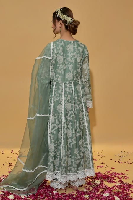 Rachit Khanna Forest Green Embroidered Anarkali Set 