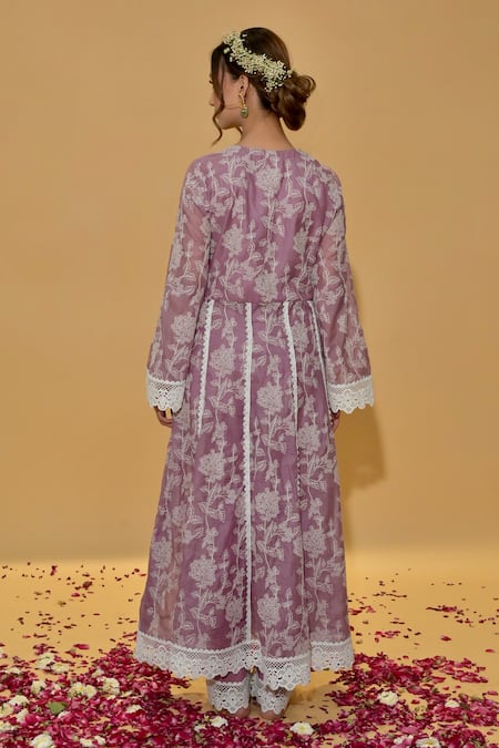 Rachit Khanna Mauve Embroidered Anarkali Suit Set 