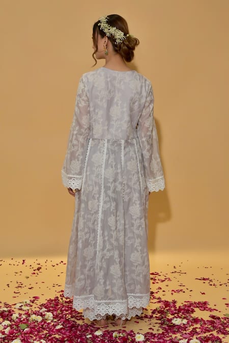 Rachit Khanna Light Grey Embroidered Anarkali Suit 