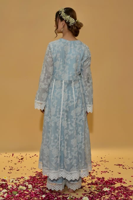 Rachit Khanna Cerulean Blue Embroidered Anarkali Suit 