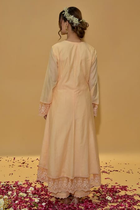 Rachit Khanna Peach Angrakha Anarkali Set 