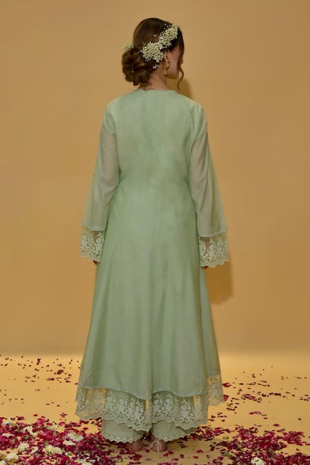 Rachit Khanna Sage Green Angrakha Anarkali Set 