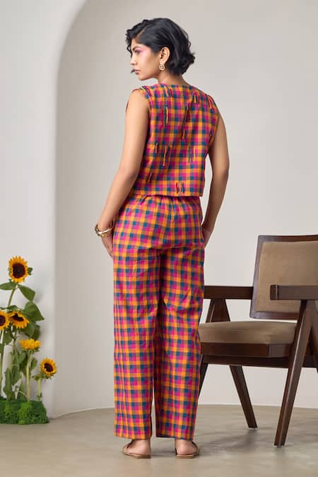 Shop_Maisolos_Multi Color Cotton Embroidery Round Neck Multi-colour Pant Set _at_Aza_Fashions