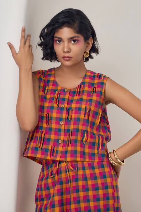 Shop_Maisolos_Multi Color Cotton Embroidery Round Neck Multi-colour Pant Set _Online_at_Aza_Fashions