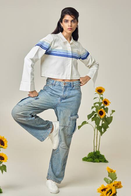 Maisolos_Ivory Poplin Collared Striped Designer Jacket _Online_at_Aza_Fashions