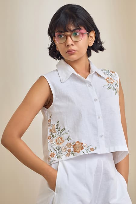 Buy Maisolos White Linen Embroidery Collared Pant Set Online at Aza Fashions Buy_Maisolos_White Linen Embroidery Collared Pant Set _Online_at_Aza_Fashions