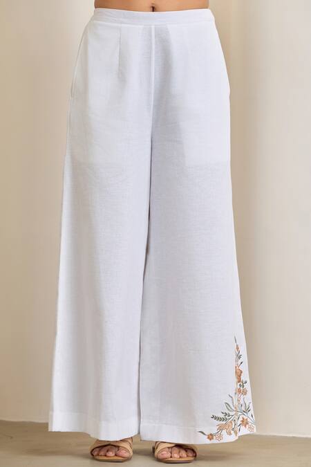 Shop Maisolos White Linen Embroidery Collared Pant Set Online at Aza Fashions Shop_Maisolos_White Linen Embroidery Collared Pant Set _Online_at_Aza_Fashions