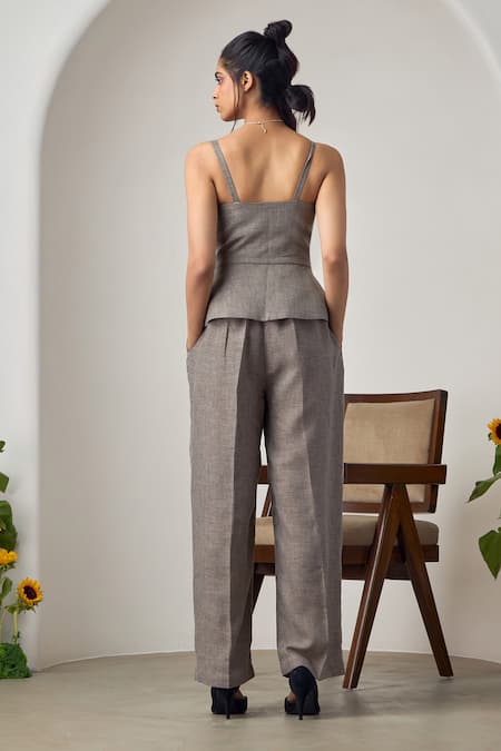Shop Maisolos Gray , Handloom Square Neck Grey Matka Corset And Pant Set at Aza Fashions Shop_Maisolos_Gray , Handloom Square Neck Grey Matka Corset And Pant Set _at_Aza_Fashions