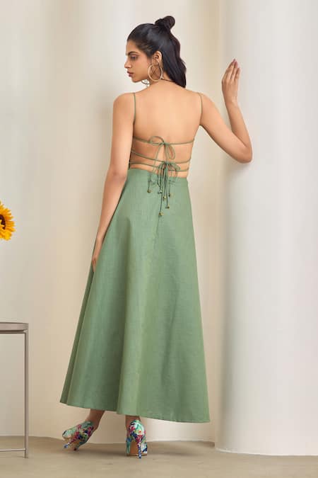 Maisolos Sage Green Embroidered Maxi Dress 