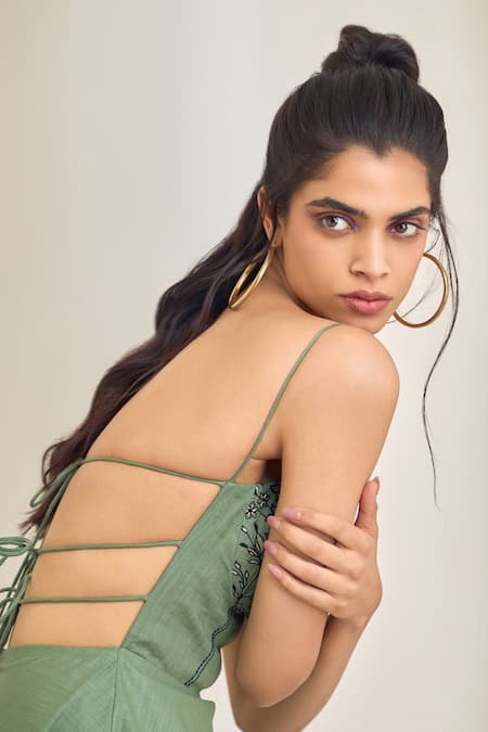 Buy Maisolos Green Cotton, Linen Embroidery Sweetheart Neck Sage Maxi Dress Online at Aza Fashions Buy_Maisolos_Green Cotton, Linen Embroidery Sweetheart Neck Sage Maxi Dress _Online_at_Aza_Fashions