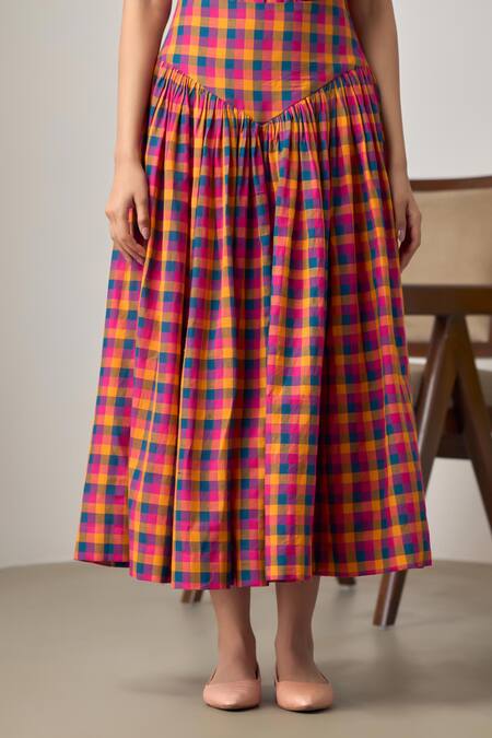 Shop_Maisolos_Multi Color Cotton Collared Multi-colour Cropped Shirt And Skirt Set _Online_at_Aza_Fashions