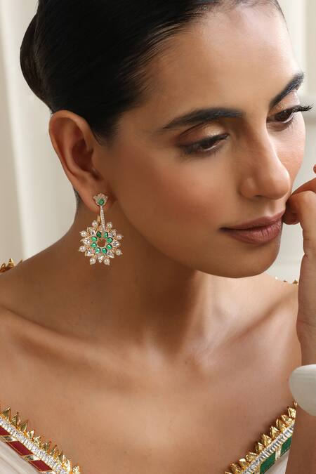 Buy Swabhimann Green Stones, Pearls Polki Dangler Earrings Online at Aza Fashions Buy_Swabhimann_Green Stones, Pearls Polki Dangler Earrings _Online_at_Aza_Fashions