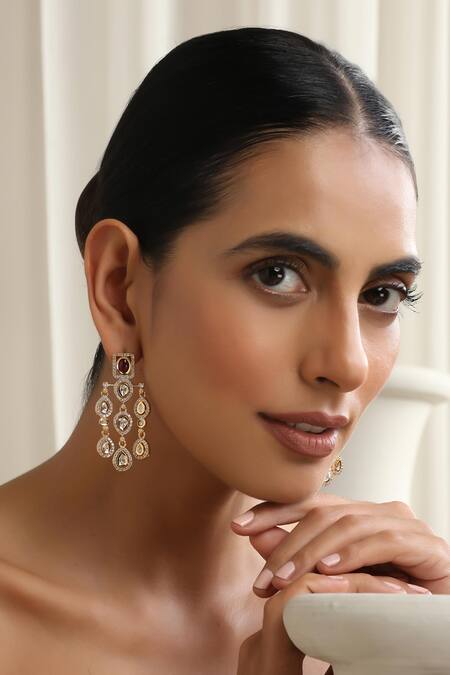 Swabhimann Red Stones Polki Dangler Earrings Online at Aza Fashions Swabhimann_Red Stones Polki Dangler Earrings _Online_at_Aza_Fashions