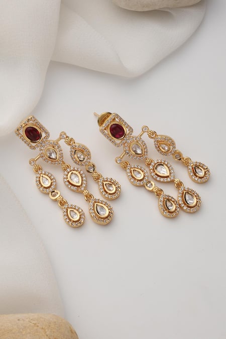 Shop Swabhimann Red Stones Polki Dangler Earrings at Aza Fashions Shop_Swabhimann_Red Stones Polki Dangler Earrings _at_Aza_Fashions