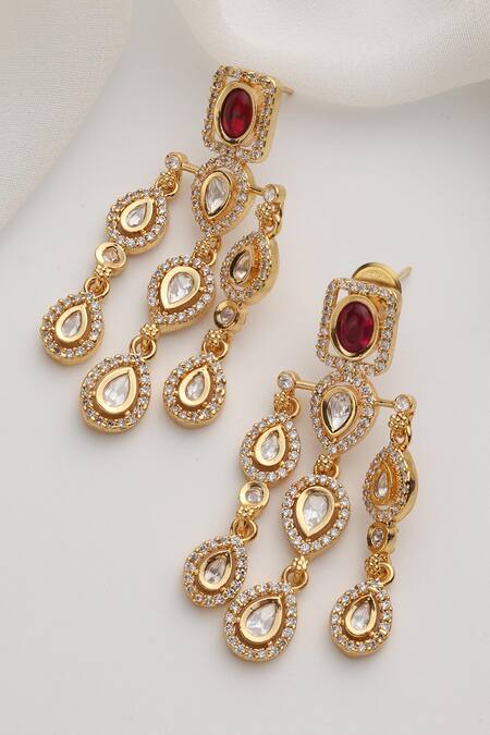 Shop Swabhimann Red Stones Polki Dangler Earrings Online at Aza Fashions Shop_Swabhimann_Red Stones Polki Dangler Earrings _Online_at_Aza_Fashions