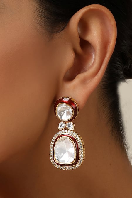 Swabhimann Red Stones Polki Dangler Earrings Online at Aza Fashions Swabhimann_Red Stones Polki Dangler Earrings _Online_at_Aza_Fashions