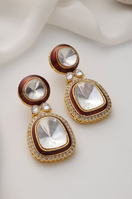 Shop Swabhimann Red Stones Polki Dangler Earrings at Aza Fashions Shop_Swabhimann_Red Stones Polki Dangler Earrings _at_Aza_Fashions