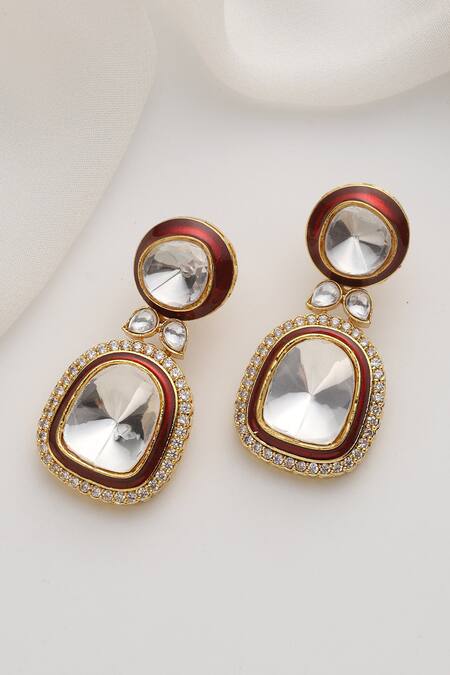 Buy Swabhimann Red Stones Polki Dangler Earrings Online at Aza Fashions Buy_Swabhimann_Red Stones Polki Dangler Earrings _Online_at_Aza_Fashions