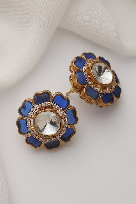 Swabhimann Blue Polki Stud Earrings 