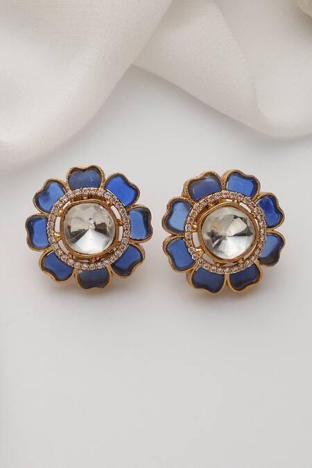 Swabhimann_Blue Stones Polki Stud Earrings _Online_at_Aza_Fashions