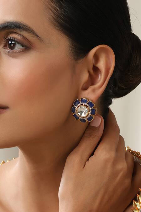 Buy_Swabhimann_Blue Stones Polki Stud Earrings _Online_at_Aza_Fashions