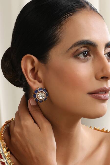 Shop_Swabhimann_Blue Stones Polki Stud Earrings _Online_at_Aza_Fashions
