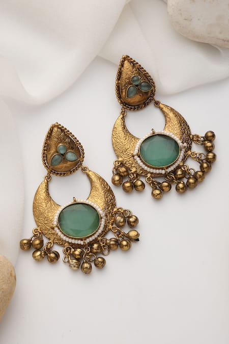 Shop Swabhimann Mint Gold Chandbali Earrings at Aza Fashions Shop_Swabhimann_Mint Gold Chandbali Earrings _at_Aza_Fashions