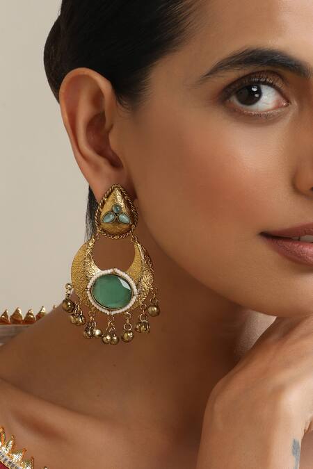 Buy Swabhimann Mint Gold Chandbali Earrings Online at Aza Fashions Buy_Swabhimann_Mint Gold Chandbali Earrings _Online_at_Aza_Fashions